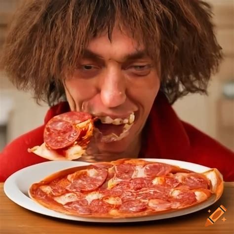 Man eating pepperoni on Craiyon