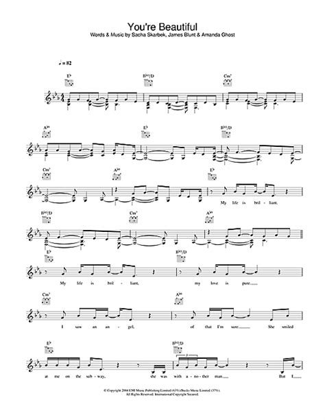 James Blunt "You're Beautiful" Sheet Music Notes | Download Printable PDF Score 173570