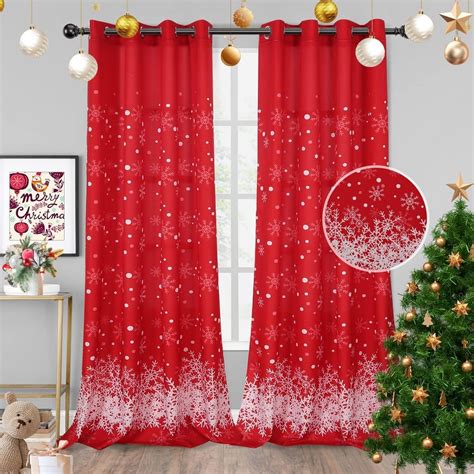 LUSHVIDA Christmas Curtains Red and White Snowflake Curtains Room Darkening Curtains for Living ...