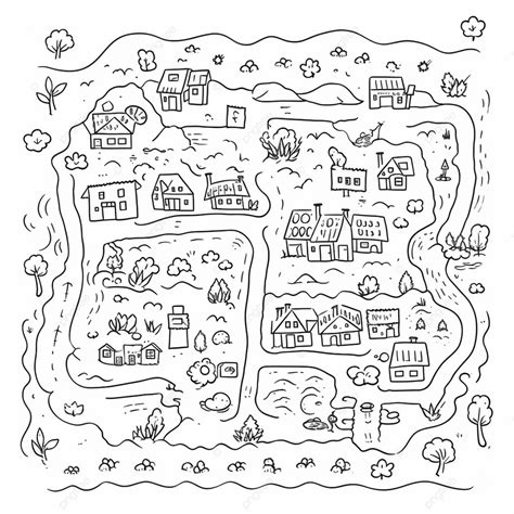 Town Map Coloring Page, Town Drawing, Ring Drawing, Color Drawing PNG ...