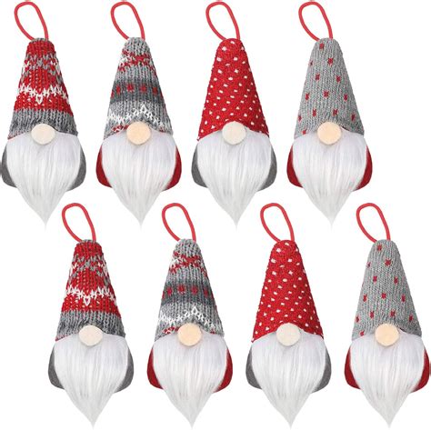 8 Pieces Gnome Christmas Ornaments Christmas Tree Hanging Gnomes Decoration Handmade ...