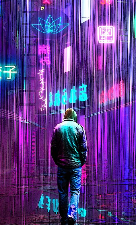 Neon Rainy Lights Cyberpunk iPhone , , Background, and , Neon Rain HD ...