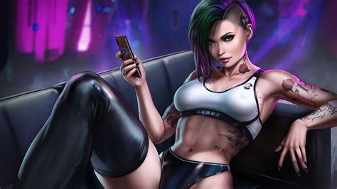 4K, Judy Alvarez, Cyberpunk 2077, tattoo, artwork HD Wallpaper