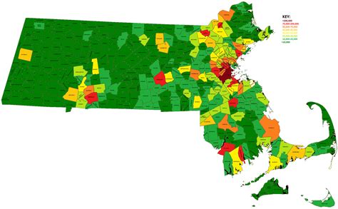 Population per town map of Massachusetts [2100 × 1300] : MapPorn