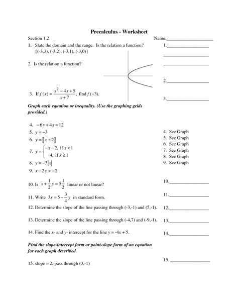 Precalculus Algebra Practice Worksheets