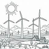 Landscape With Wind Turbines 🌄🍃 Coloring Page sketch template