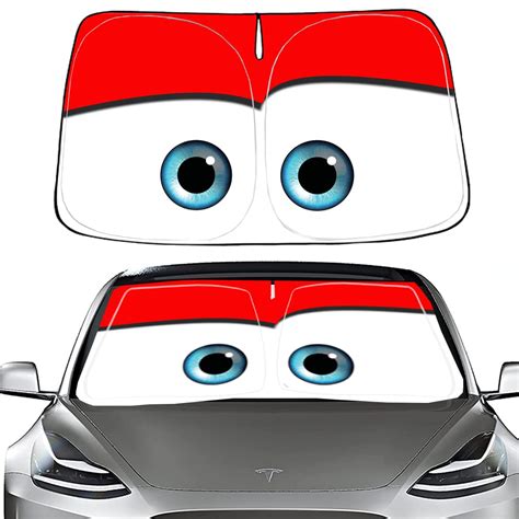 Buy Gven Sunshade for Tesla Model Y/3 Car Windshield Sun Shade Funny Cartoon Eyes Sun Protector ...