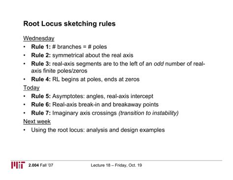 Root Locus sketching rules