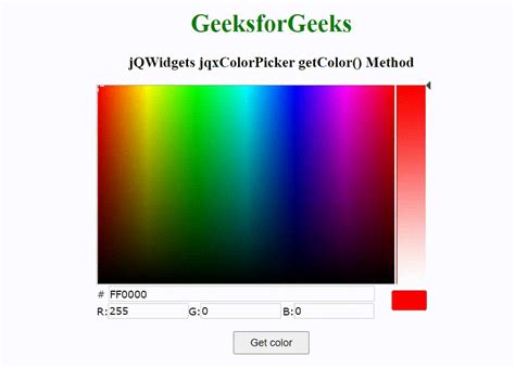 jQWidgets jqxColorPicker getColor() Method - GeeksforGeeks