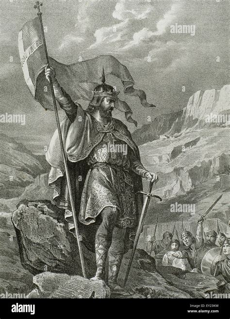 Pelagius (c. 685-737). Visigothic nobleman who founded the Kingdom of Asturias. Engraving in ...