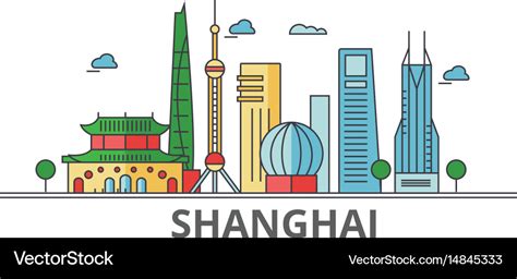 Shanghai city skyline buildings streets Royalty Free Vector