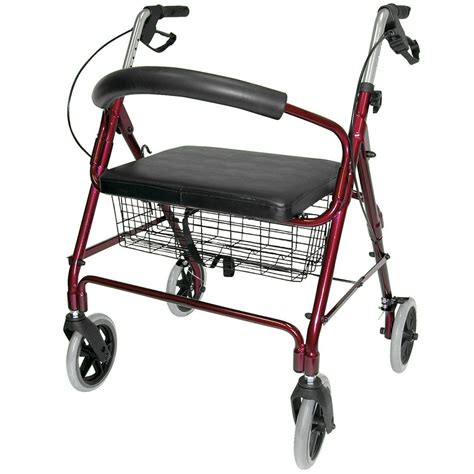 DMI Lightweight Extra-wide Aluminum Rollator Walker with Seat, Burgundy, Folding - Walmart.com ...