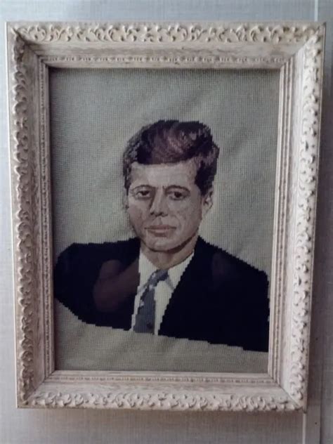 VINTAGE JOHN F Kennedy Needlepoint Completed 19x16 Framed JFK American President $29.99 - PicClick