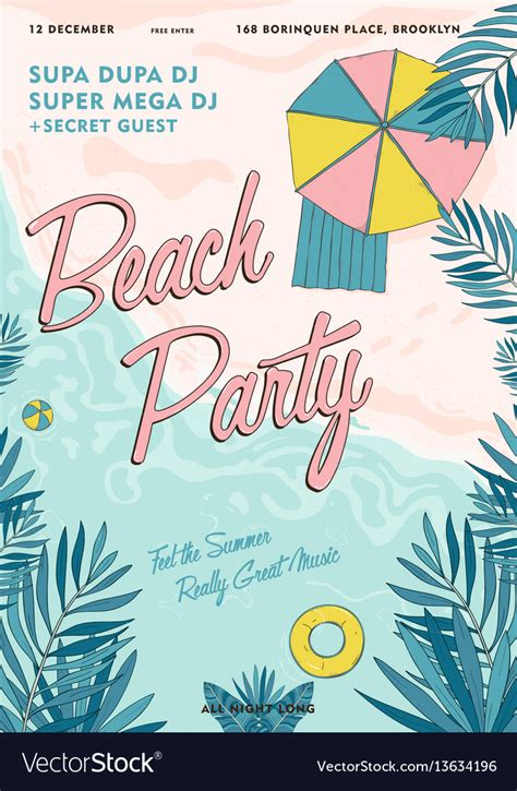 Beach party tropical poster colorful summer event Vector Image