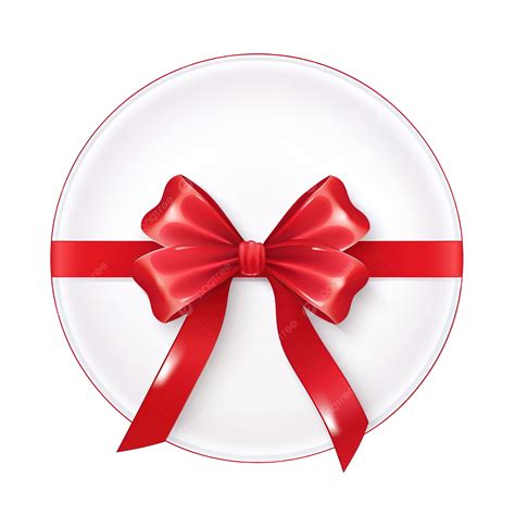 Round Christmas Label With Red Ribbon And Bow On White, Gift, Present, Christmas Shopping PNG ...