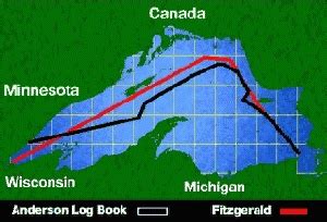 Lake Superior with the courses of the Arthur M Anderson and the Edmund Fitzgerald November 10 ...