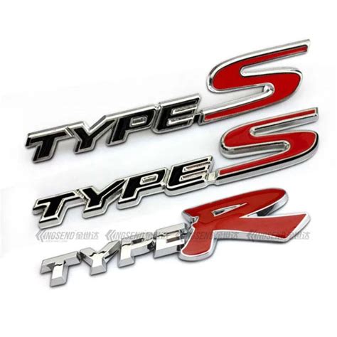 Red R TYPE S TYPE R Chrome Metal Car Styling Emblem Badge 3D Sticker Auto Refitting Grille Logo ...