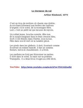 Le Dormeur du val Poem by Arthur Rimbaud by jer520 LLC | TPT