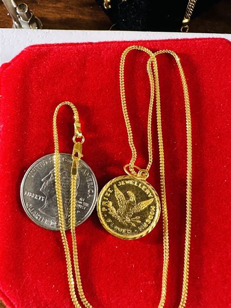 Solid 22K 916 Fine Real Gold 18” long Gold Coin Necklace 7.7g 1.5mm | eBay