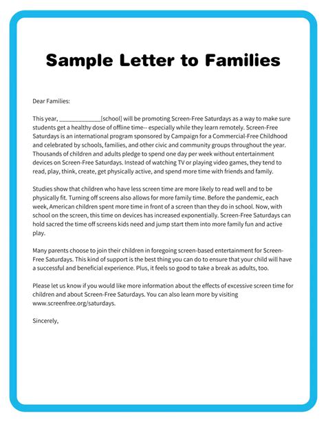 Sample Family Letter - Screen-Free Week