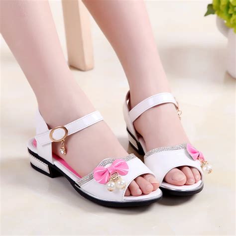 Summer Crystal Girls Shoes Kids Heels Sandals Peep Toe Sweet Bow ...