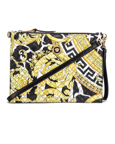 VERSACE Quilted Icon Pouch Bag in Black & Yellow | FWRD