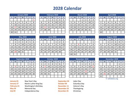 2028 Calendar With Holidays