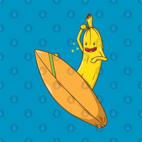 a cartoon banana riding on top of a surfboard in the air with its mouth ...