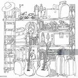 Shelves In The Pantry With Various Items Mess Old Storage Room Coloring  sketch template