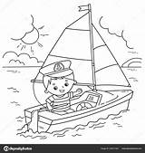 Coloring Page Outline Of Cartoon sail ship With Sailor On The Deck  sketch template