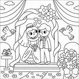 Vector Black And White Wedding Scene With Cute Just Married Couple  sketch template