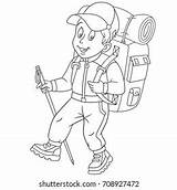 Coloring Page Cartoon Hiker Mountain Climber เวกเตอร์สต็อก ปลอดค่า  sketch template