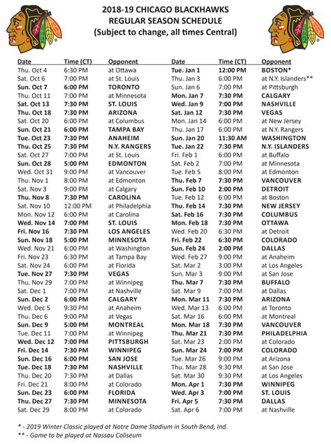 Blackhawks release full 2018-19 schedule - Chicago Sun-Times