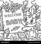 Baby Shower Bunny With plaque coloring Page Vector Image sketch template