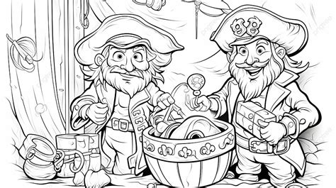 Cartoon Pirates Characters And Treasure Coloring Book Page Background, Precious Stones, Gemstone ...