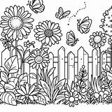 Flowers On The Garden fence With butterflies Coloring Page Free sketch template