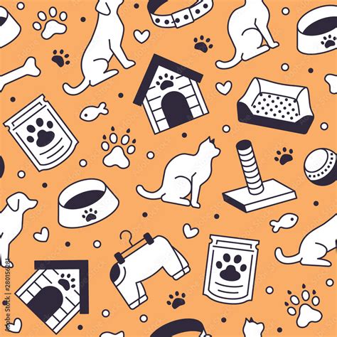 Free download Pet shop vector seamless pattern with flat line icons of dog house [1000x1000] for ...