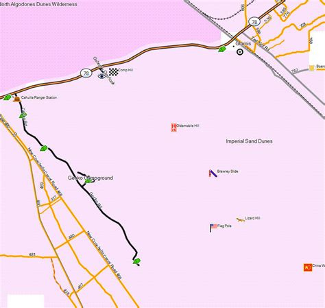 Imperial Sand Dunes North, Glamis - California Trail Map