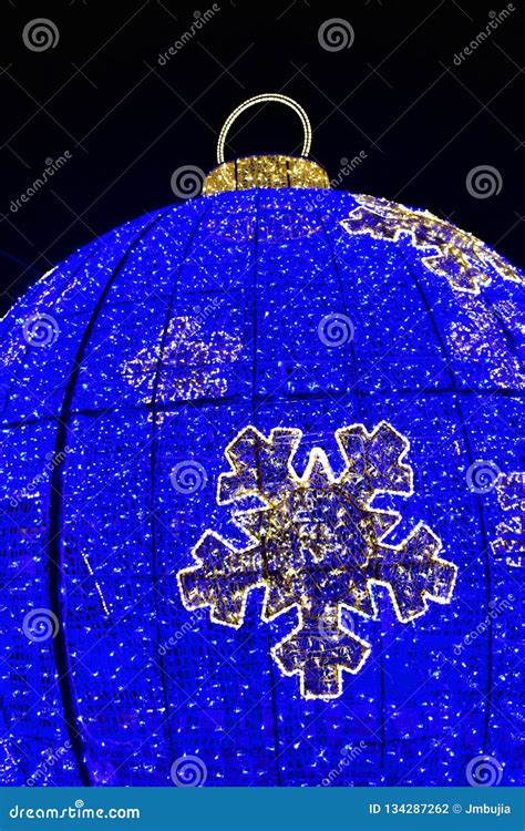 Christmas Street Lights, Blue and Yellow Leds. Big Bauble. Stock Photo - Image of pattern ...