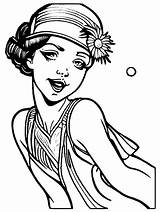 Roaring Twenties Flapper Coloring Page · Creative Fabrica sketch template