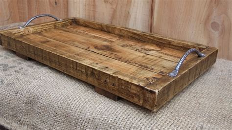 Large Rustic Serving Tray / Wooden Tray Made From Reclaimed | Reclaimed wood tray, Rustic ...