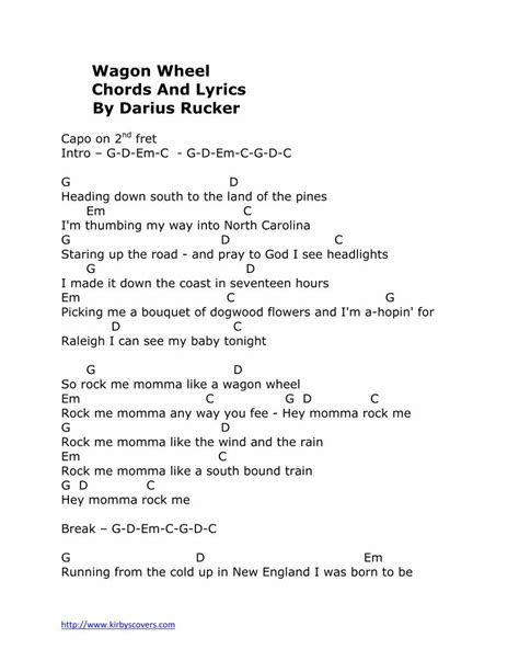 (PDF) Wagon Wheel Chords And Lyrics By Darius Rucker · Chords And ...