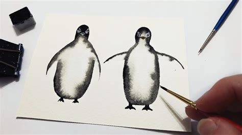 EASIEST way to paint a penguin » Easy penguin painting for beginners tutorial in WATERCOLOR ...