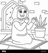 Ramadan Muslim Girl Praying Coloring Page For Kids Stock Vector Image  sketch template