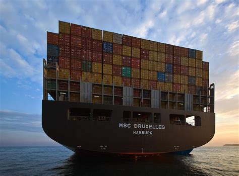 Aft container ship MSC Bruxelles standing on the roads. Photograph by ...