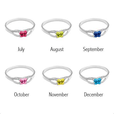 Toddler Butterfly Birthstone Rings in sterling silver with butterfly shaped cz birthstones