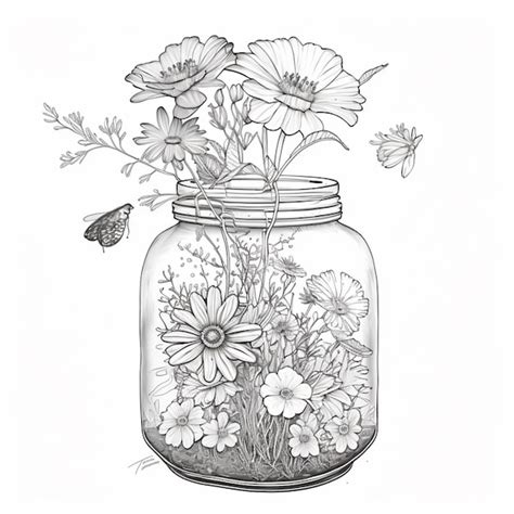 Premium AI Image | There is a drawing of a jar with flowers inside of it generative ai