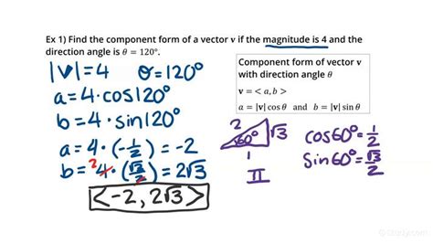 How to Write a Vector in Component Form Given its Magnitude & Direction Angle | Geometry | Study.com