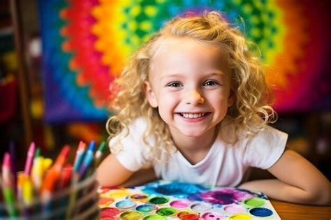 Premium Photo | Pov child painting a picture with school supplies ...