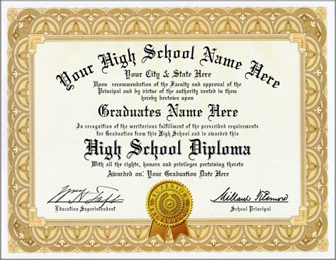 High School Diploma – Custom with Your Information – Premium Quality – Very Realistic! Gold ...